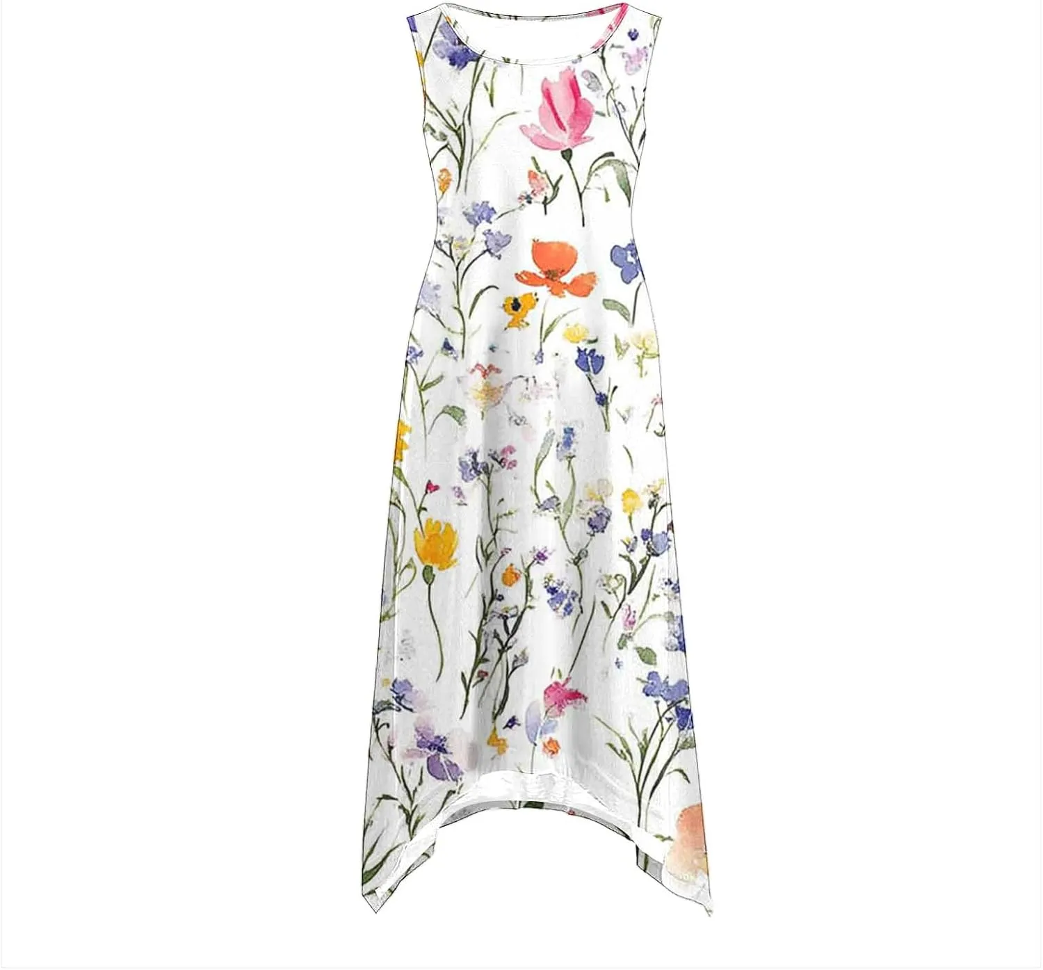 Boho Dresses for Women Casual 2025 Floral Print Sleeveless Dresses with Pockets Handkerchief Hem Beach Sundresses