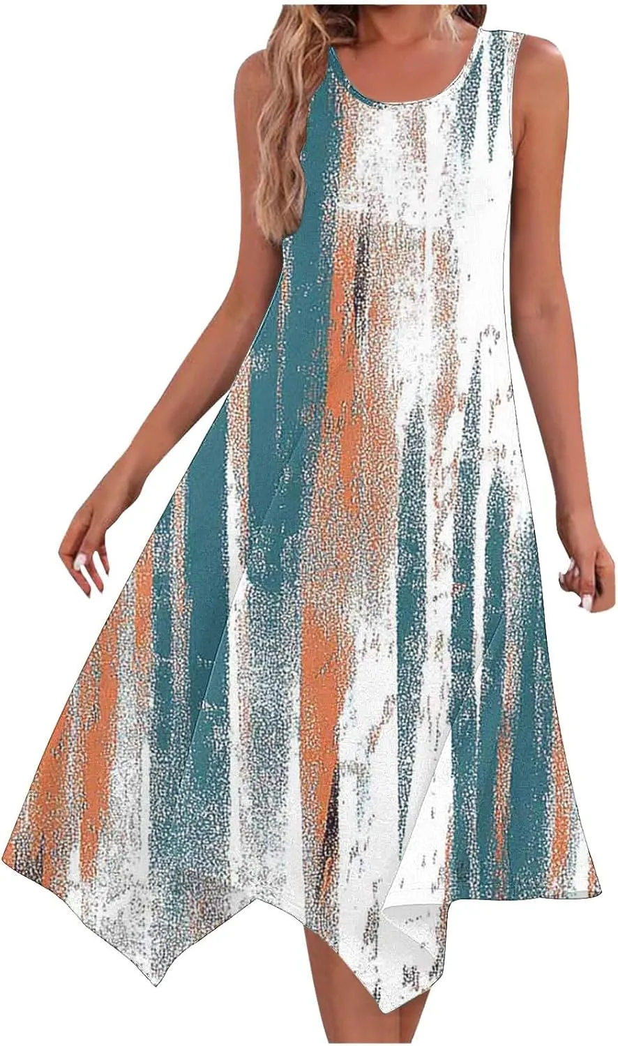 Boho Dresses for Women Casual 2025 Floral Print Sleeveless Dresses with Pockets Handkerchief Hem Beach Sundresses