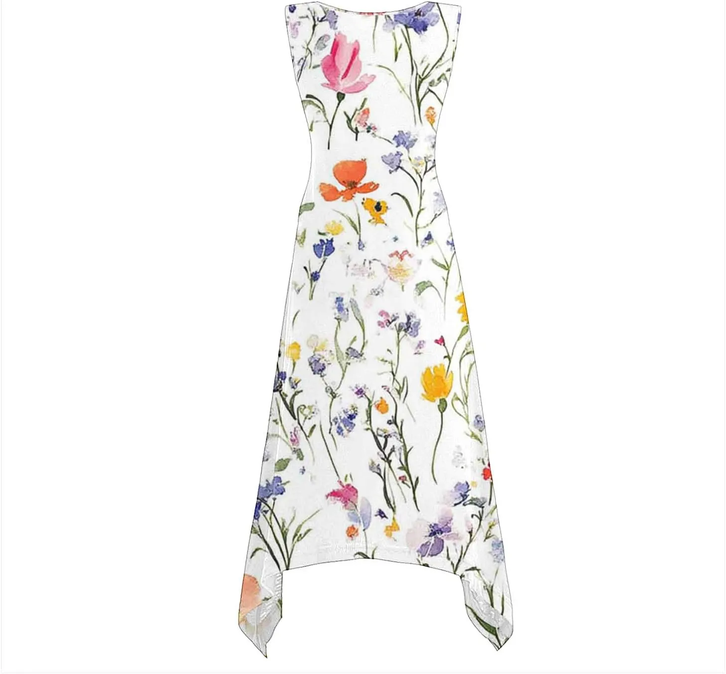 Boho Dresses for Women Casual 2025 Floral Print Sleeveless Dresses with Pockets Handkerchief Hem Beach Sundresses