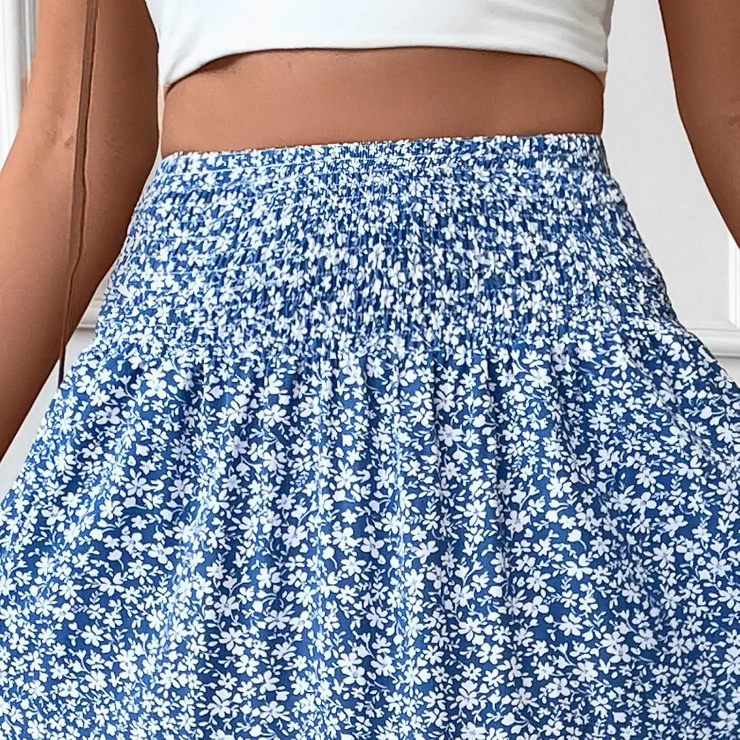 Boho Long Skirts for Women High Elastic Waist Midi Skirt Casual Summer Trendy Tie Ruffle Floral Print A line Skirts