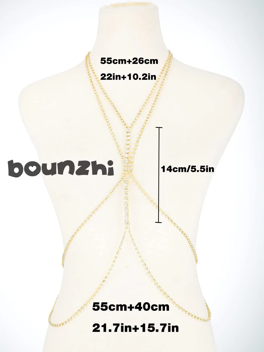 Bounzhi Sexy Rhinestone Body Chain Crossover Bra Crystal Body Jewelry Bikini Beach Body Necklace for Women (G)
