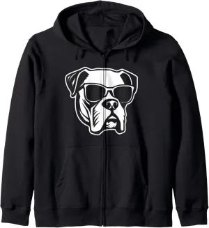Boxer Dog with Sunglasses Zip Hoodie