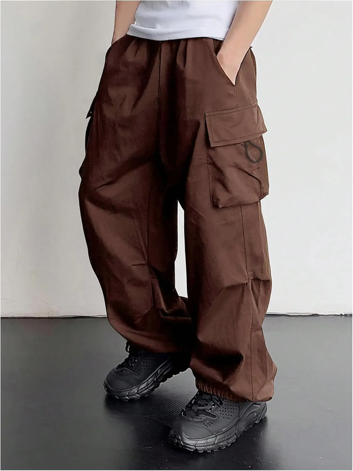 Boy's Wide Leg Cargo Pants Drawstring Waist Baggy Track Pants Trousers Streetwear