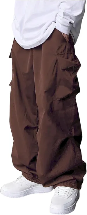 Boy's Wide Leg Cargo Pants Drawstring Waist Baggy Track Pants Trousers Streetwear