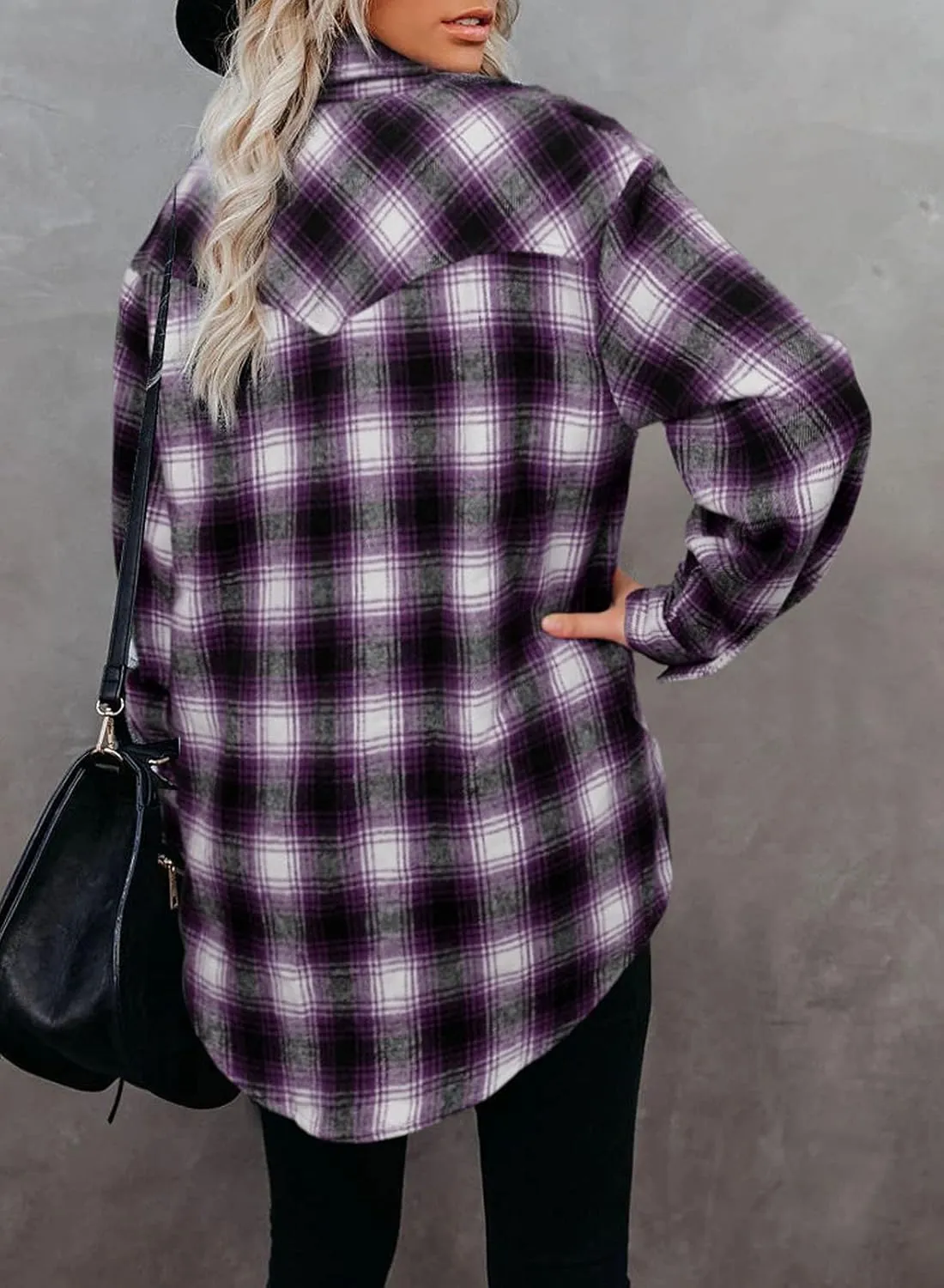 BTFBM Womens Plaid Jacket Long Sleeve Button Down Casual Flannel Shacket Shirts Loose Fall Spring Blouses Tops 2025