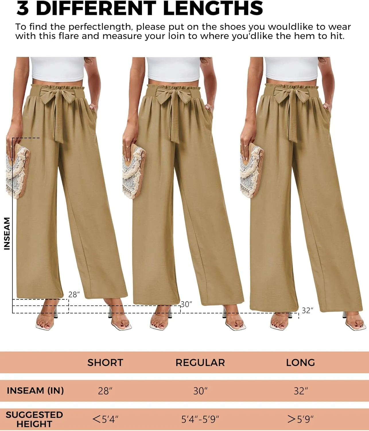 Buauty Wide Leg Palazzo Pants Woman with Pockets High Waist Pant Adjustable Knot Loose Trousers Business Casual Work Pants