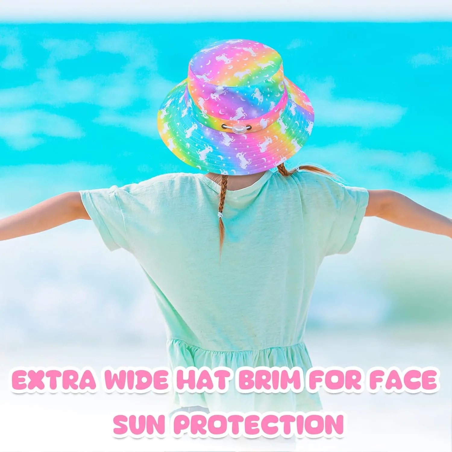 Bucket Hat for Kids Anti-UV Toddler Girls Sun Hats Wide Brim UPF 50  Sun Protection Beach Hat for 2-9 Years