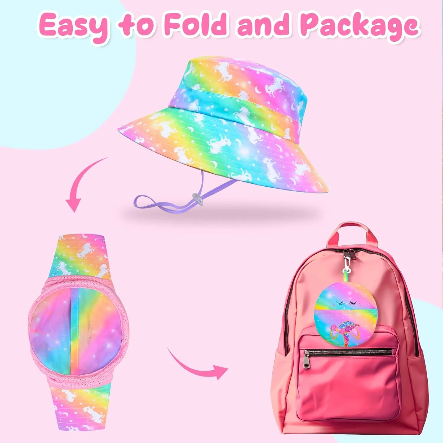 Bucket Hat for Kids Anti-UV Toddler Girls Sun Hats Wide Brim UPF 50  Sun Protection Beach Hat for 2-9 Years