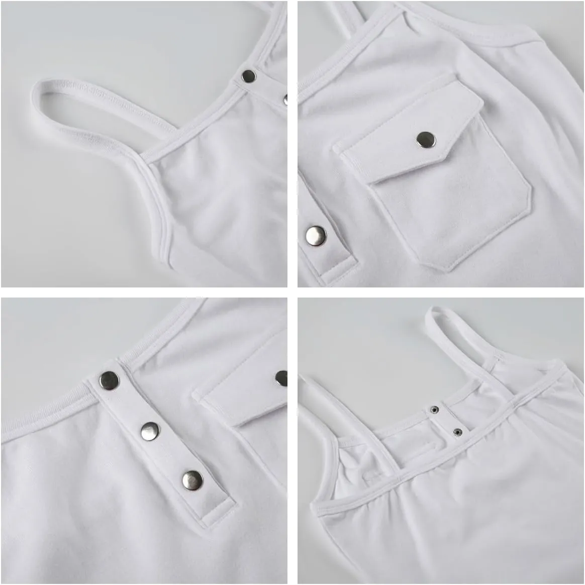 Camisole Tops for Women Tank White Cami Basic Solid Top Button Up Tank Top with Pocket White Tank Top