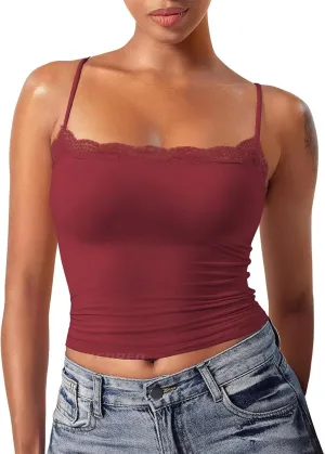 Camisole Tops for Women,Square Neck Lace Tank Tops Adjustable Spaghetti Straps Sleeveless Summer Outdoor Undershirt