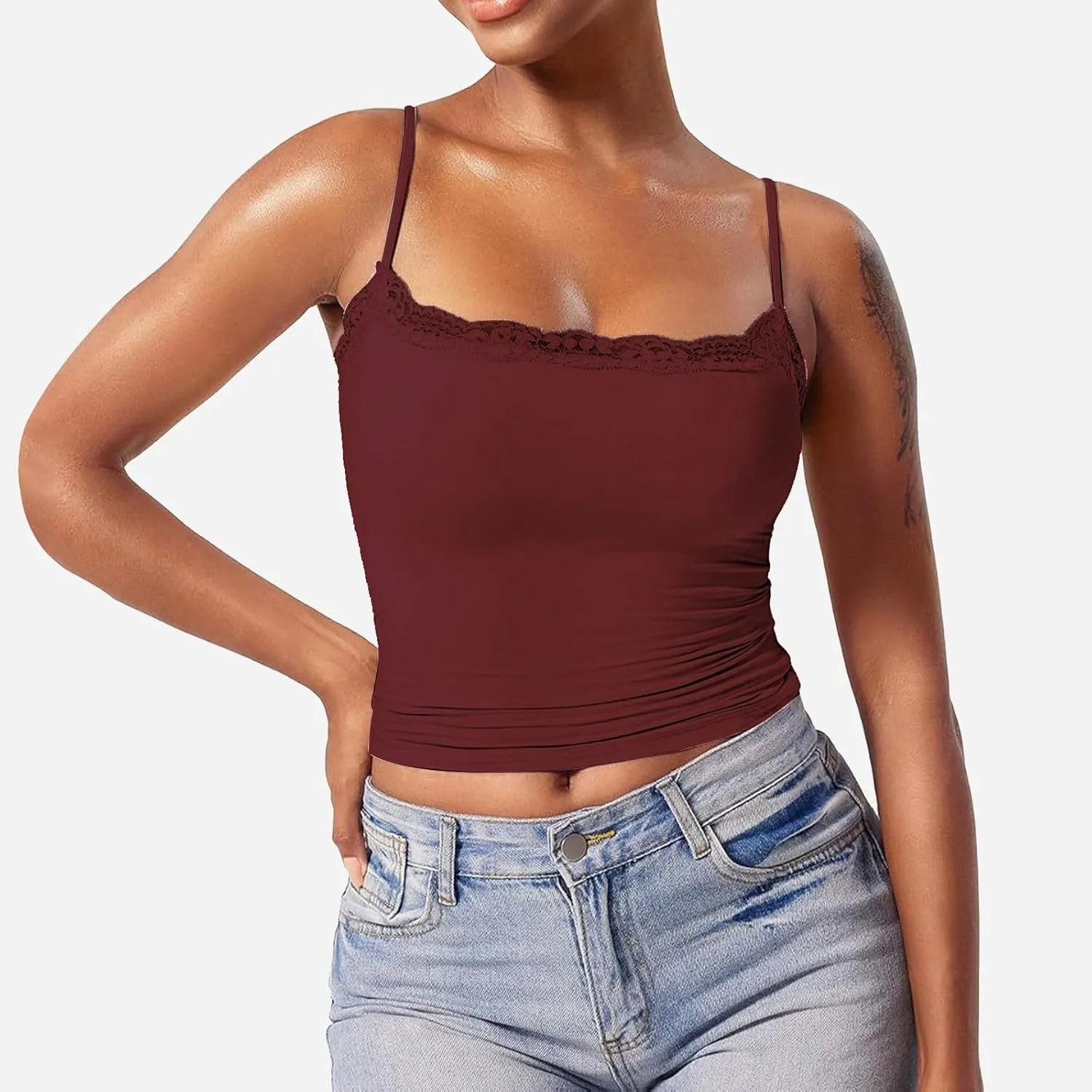 Camisole Tops for Women,Square Neck Lace Tank Tops Adjustable Spaghetti Straps Sleeveless Summer Outdoor Undershirt