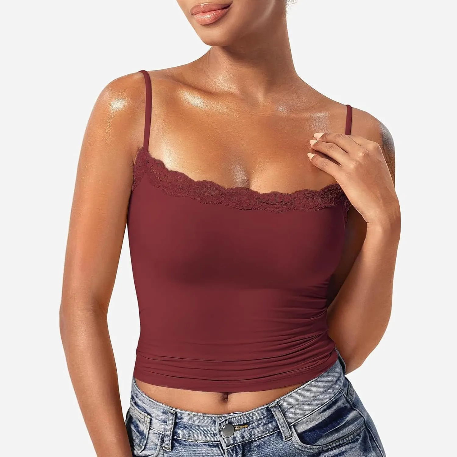 Camisole Tops for Women,Square Neck Lace Tank Tops Adjustable Spaghetti Straps Sleeveless Summer Outdoor Undershirt