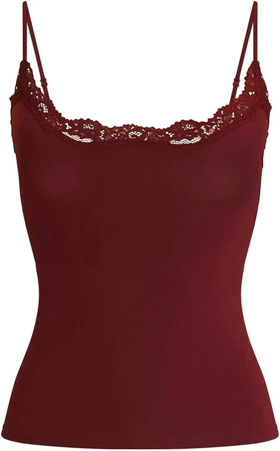 Camisole Tops for Women,Square Neck Lace Tank Tops Adjustable Spaghetti Straps Sleeveless Summer Outdoor Undershirt