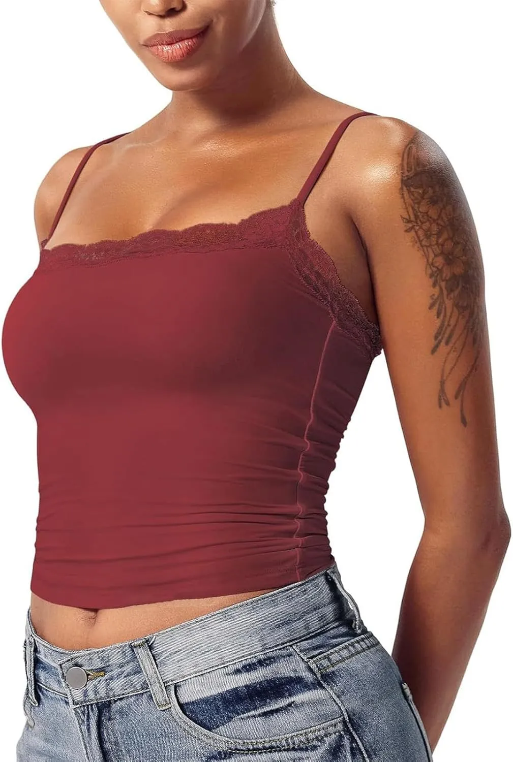 Camisole Tops for Women,Square Neck Lace Tank Tops Adjustable Spaghetti Straps Sleeveless Summer Outdoor Undershirt
