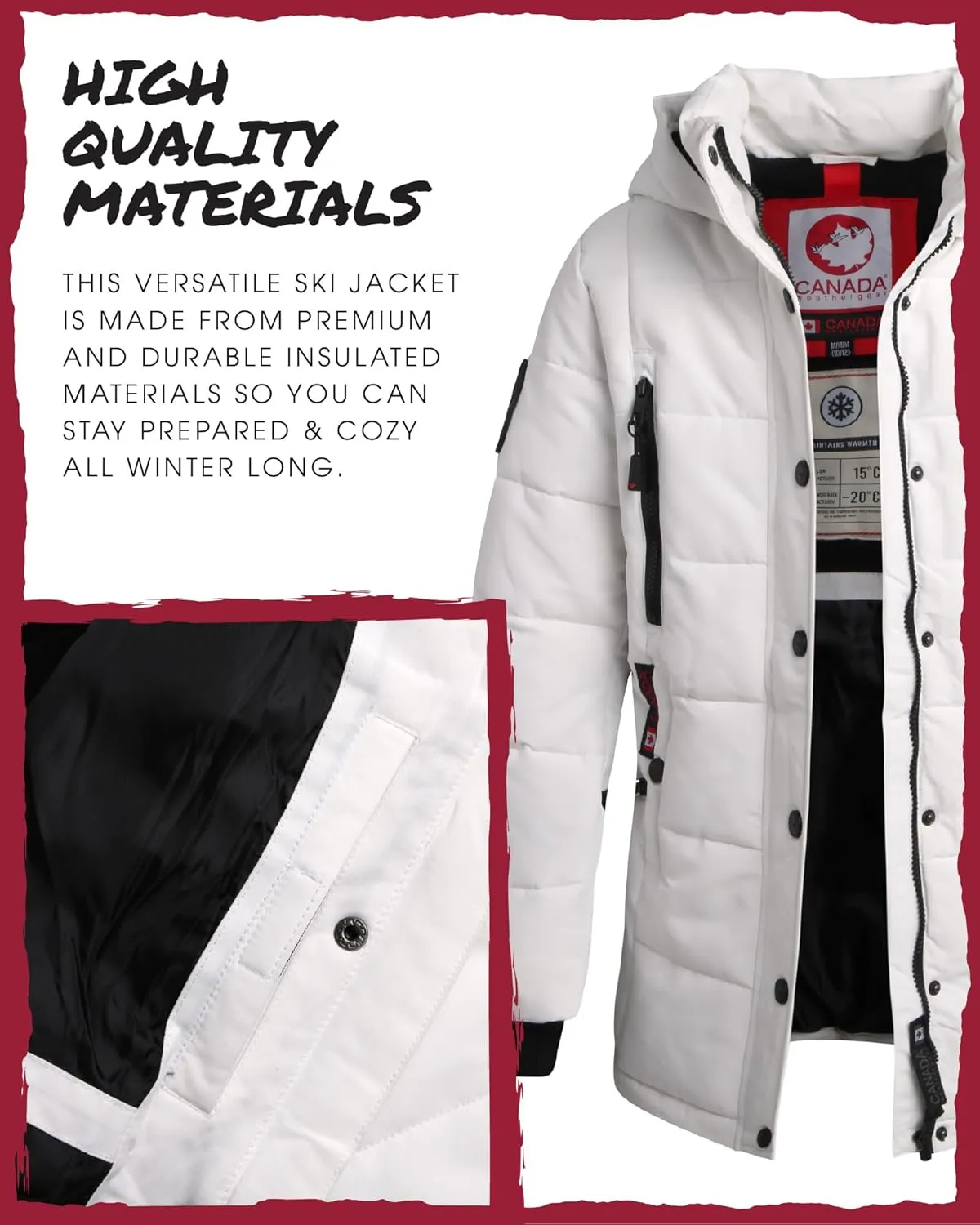 CANADA WEATHER GEAR Girls Winter Coat  Stadium Length Quilted Puffer Parka Jacket (7-16)