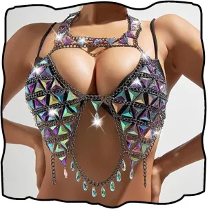 CanB Boho Body Chain Sexy Rhinestone Bikini Bra Body Chain Bra Beach Body Accessories Jewelry for Women