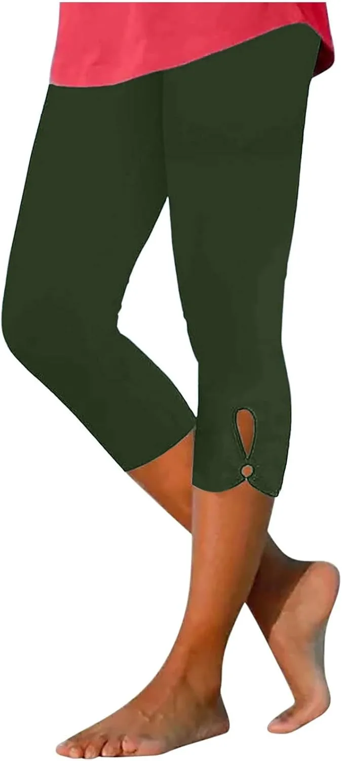 Capri Leggings for Women Summer Dressy Cropped Workout Yoga Leggings Stretch Pants High Waist Gym Compression Capris