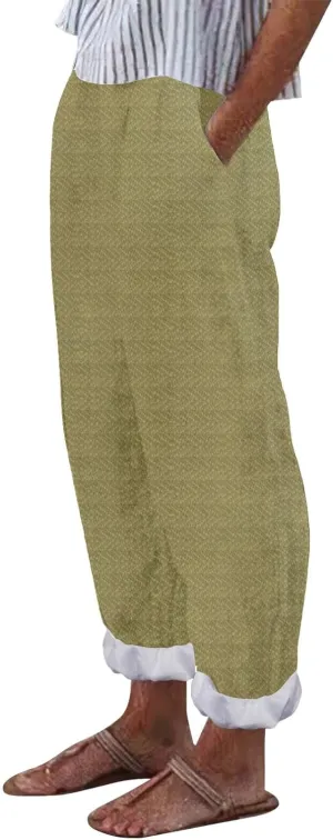 Capri Pants for Women Cotton Linen Elastic High Waisted Straight Leg Lounge Pants Casual Loose Summer Trousers