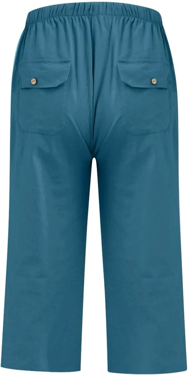 Capri Pants for Women High Waisted Drawstring Linen Pants Summer Capris Wide Leg Pant Casual Palazzo Pant