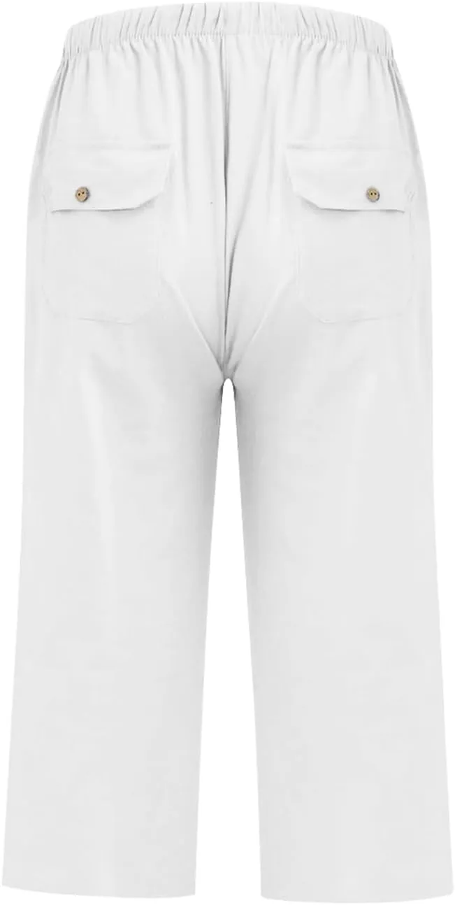 Capri Pants for Women High Waisted Drawstring Linen Pants Summer Capris Wide Leg Pant Casual Palazzo Pant