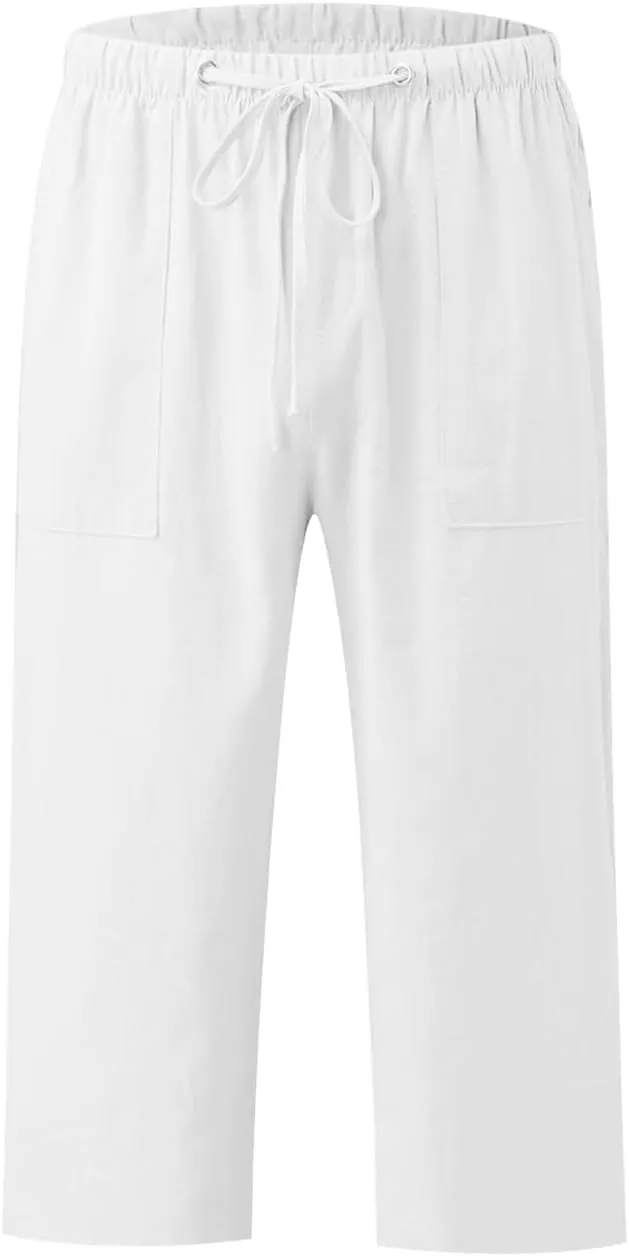 Capri Pants for Women High Waisted Drawstring Linen Pants Summer Capris Wide Leg Pant Casual Palazzo Pant