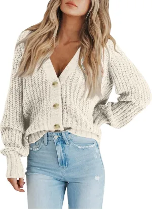 Cardigan Sweaters for Women Long Sleeve Button Down V-Neck Open Front Fall Sweaters Chunky Knit Outerwear Coats