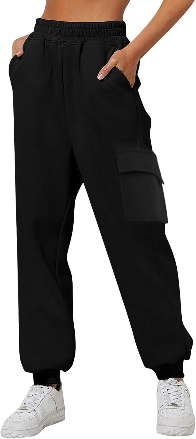 Cargo Joggers for Women - High Waisted Baggy Sweatpants with Pockets
