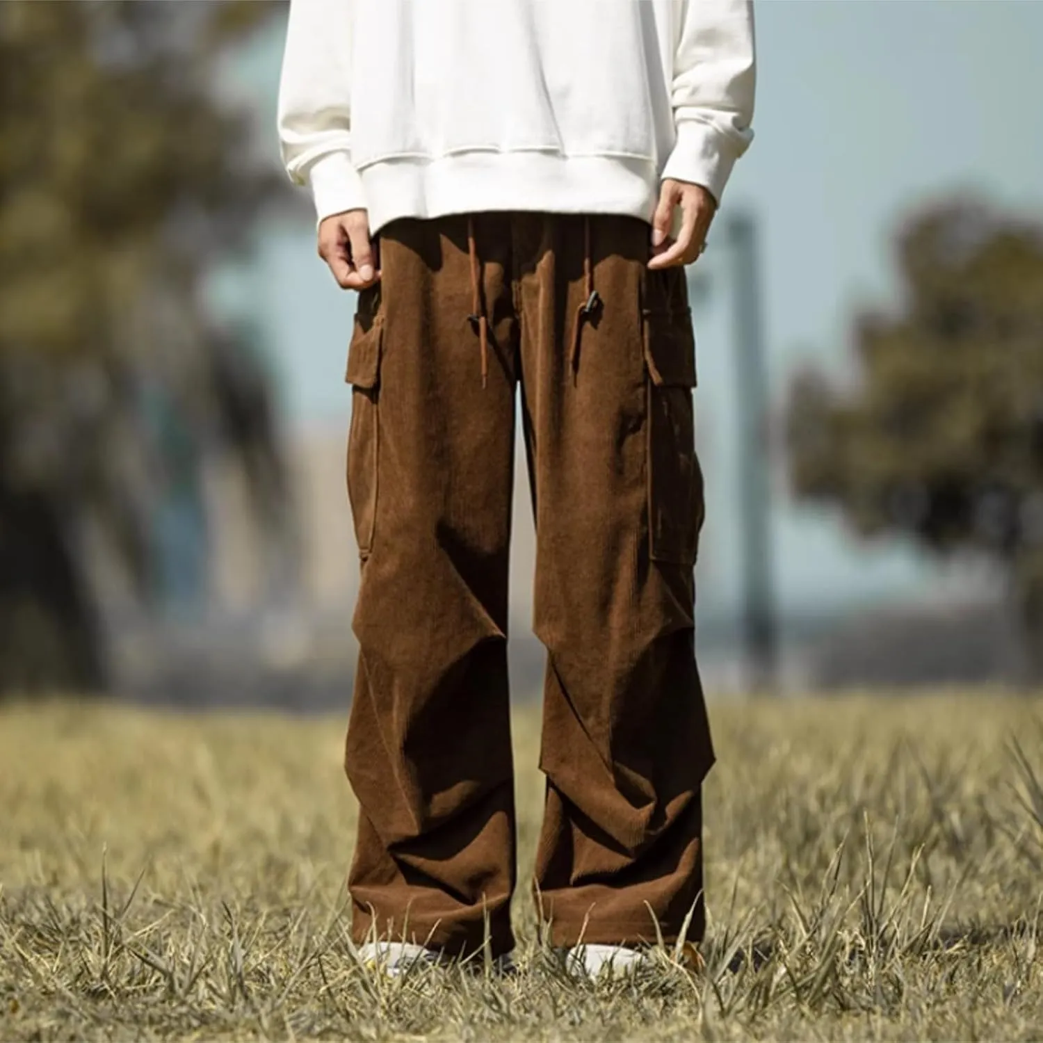Cargo Pants for Men Baggy Cargo Pants Parachute Pants Trendy Stretchy High Waist Wide Leg Trousers with Pockets