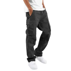 Cargo Pants for Men Casual Drawstring Athletic Jogger Sport Loose Fit Hiking Trousers Outdoor Wearing Pants with Pockets (Large,Black)