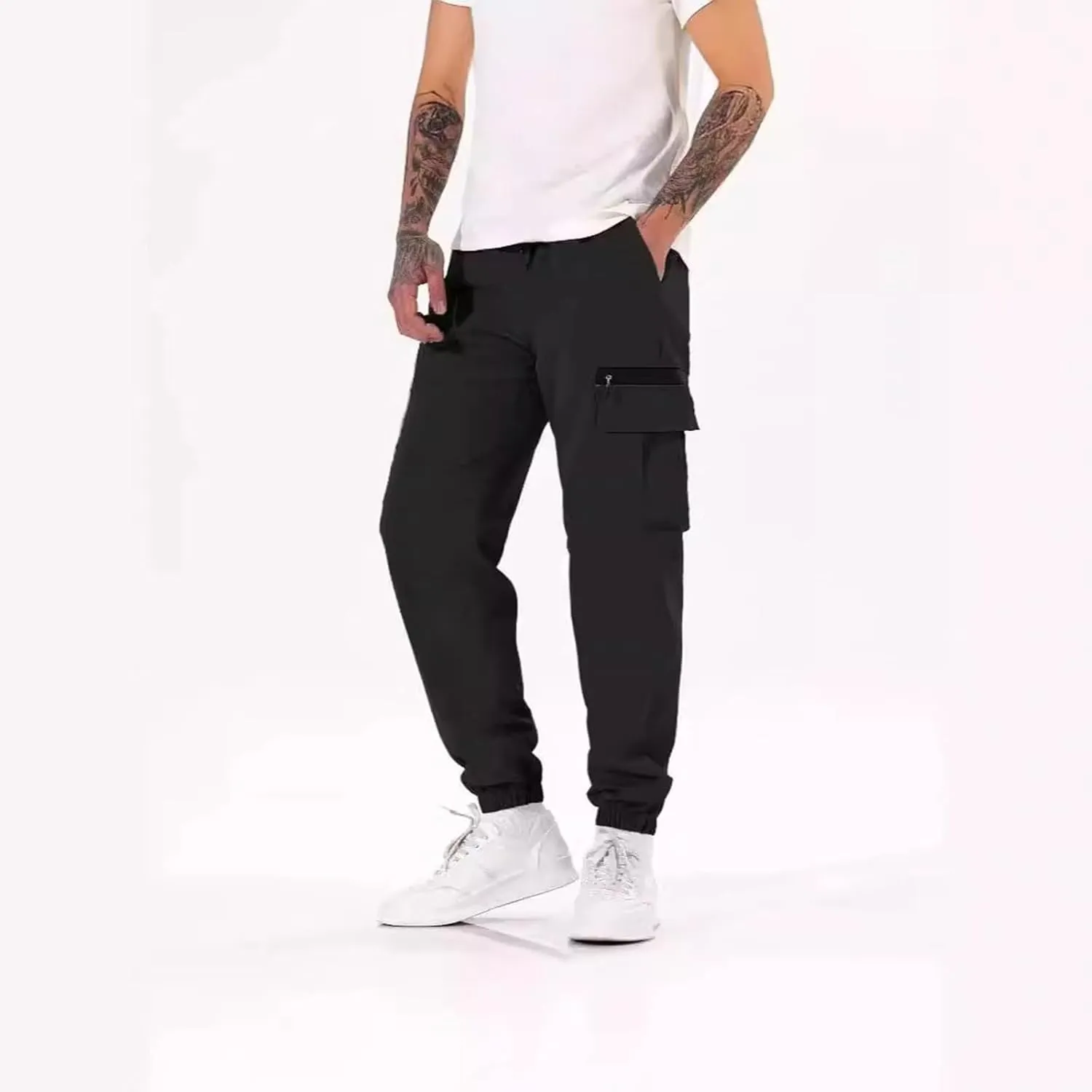 Cargo Pants for Men Drawstring Cotton Classic Work Pants Baggy Running Climbing Resistant Vintage Dress Pants Pockets