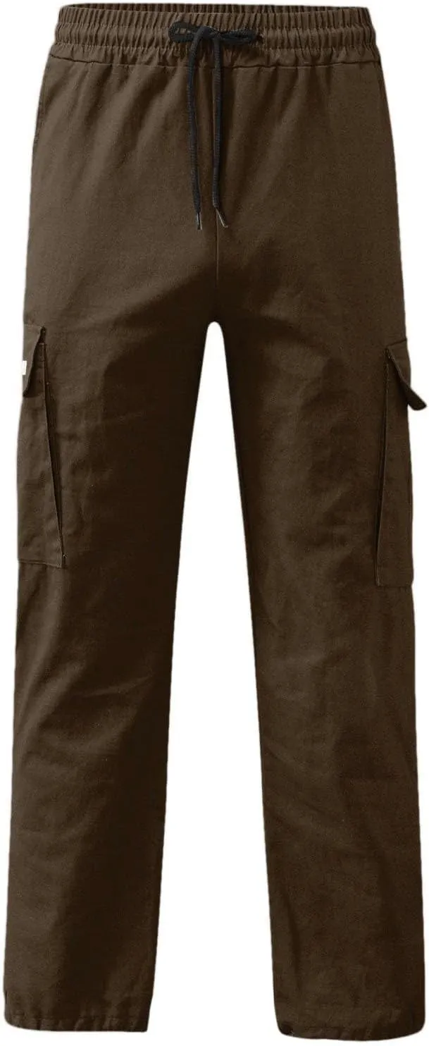 Cargo Pants for Men Summer Casual Straight Leg Outdoor Work Trousers Lightweight Drawstring Elastic Waist Trendy Pants