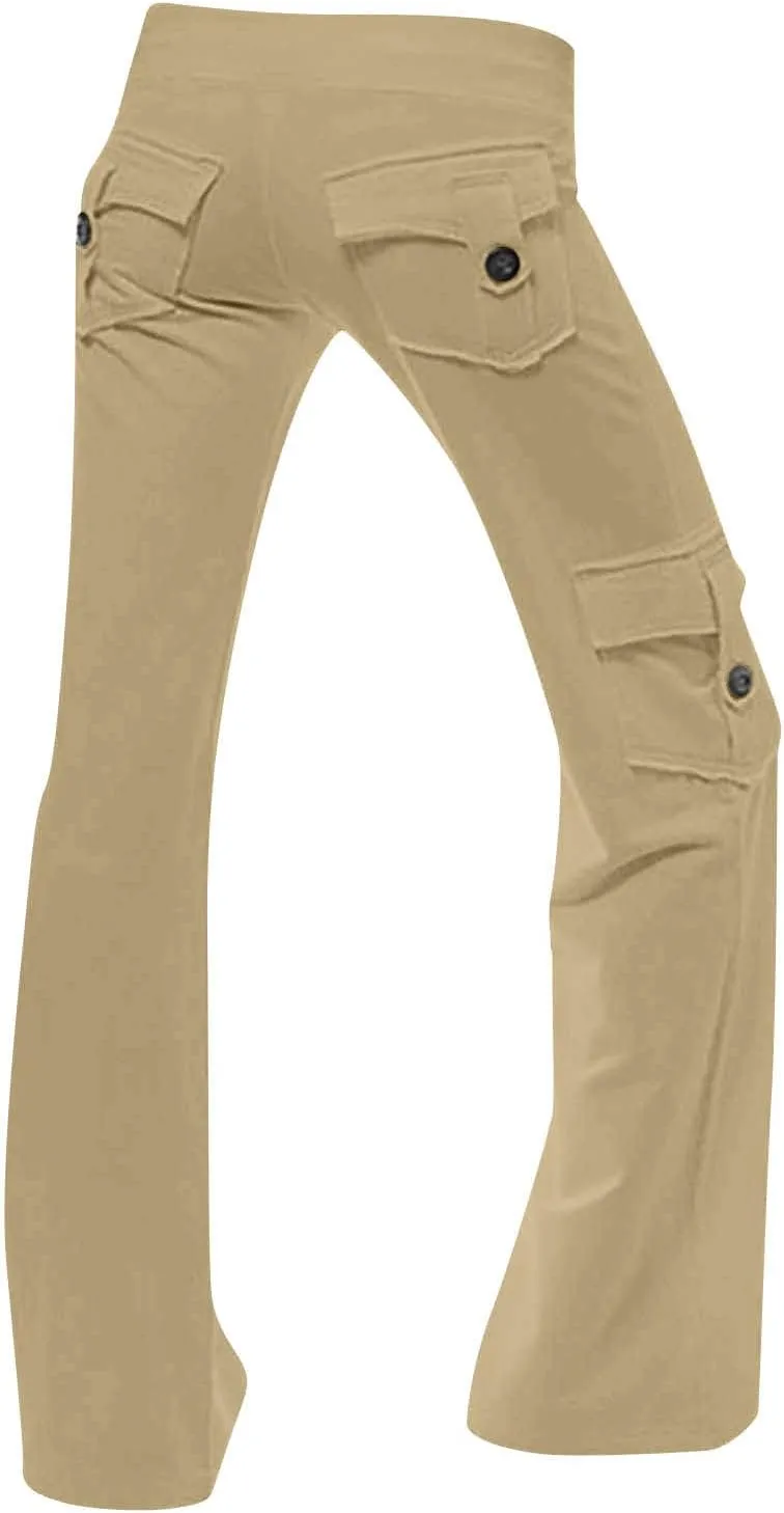 Cargo Pants Women High Waisted Yoga Trouser Pants with Pockets Baggy Wide Leg Cargo Pant Casual Bootcut Leggings