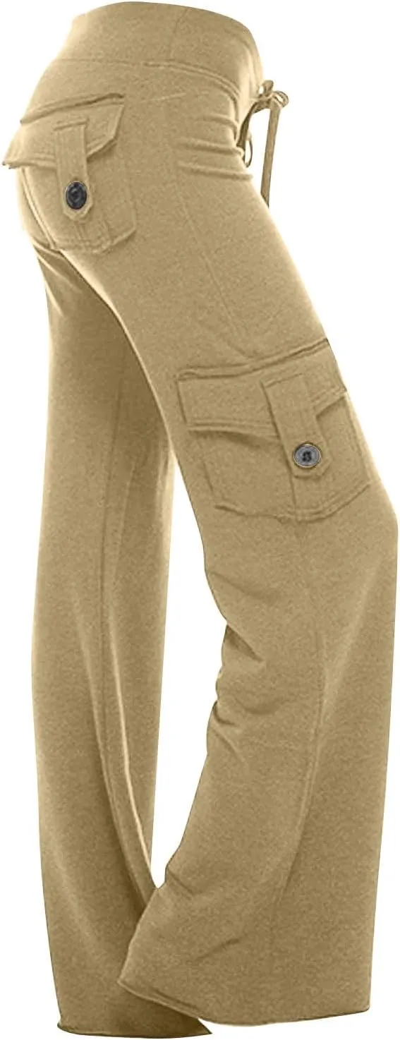 Cargo Pants Women High Waisted Yoga Trouser Pants with Pockets Baggy Wide Leg Cargo Pant Casual Bootcut Leggings