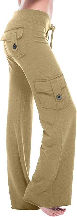 Cargo Pants Women High Waisted Yoga Trouser Pants with Pockets Baggy Wide Leg Cargo Pant Casual Bootcut Leggings