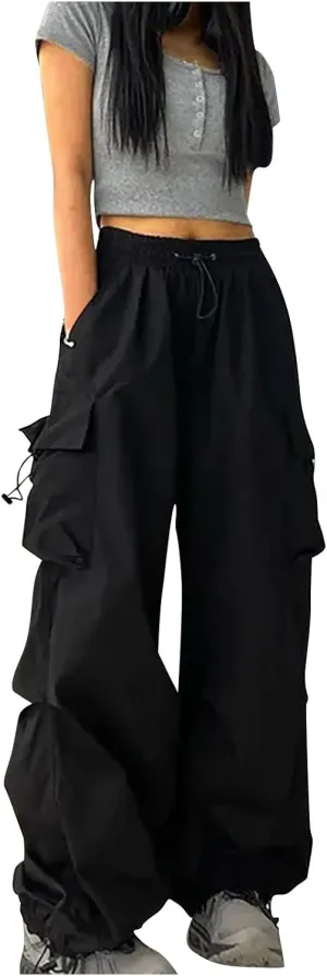 Cargo Pants Women Trendy Y2K Teen Girls High Waisted Parachute Baggy Drawstring Streetwear Workout Jogger Sweatpants