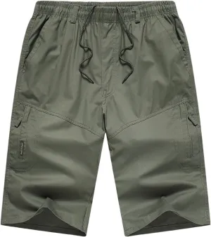 Cargo Shorts for Men Classic Fit Drawstring Cotton Shorts Solid Athletic Shorts Casual Outdoor Work Golf Shorts