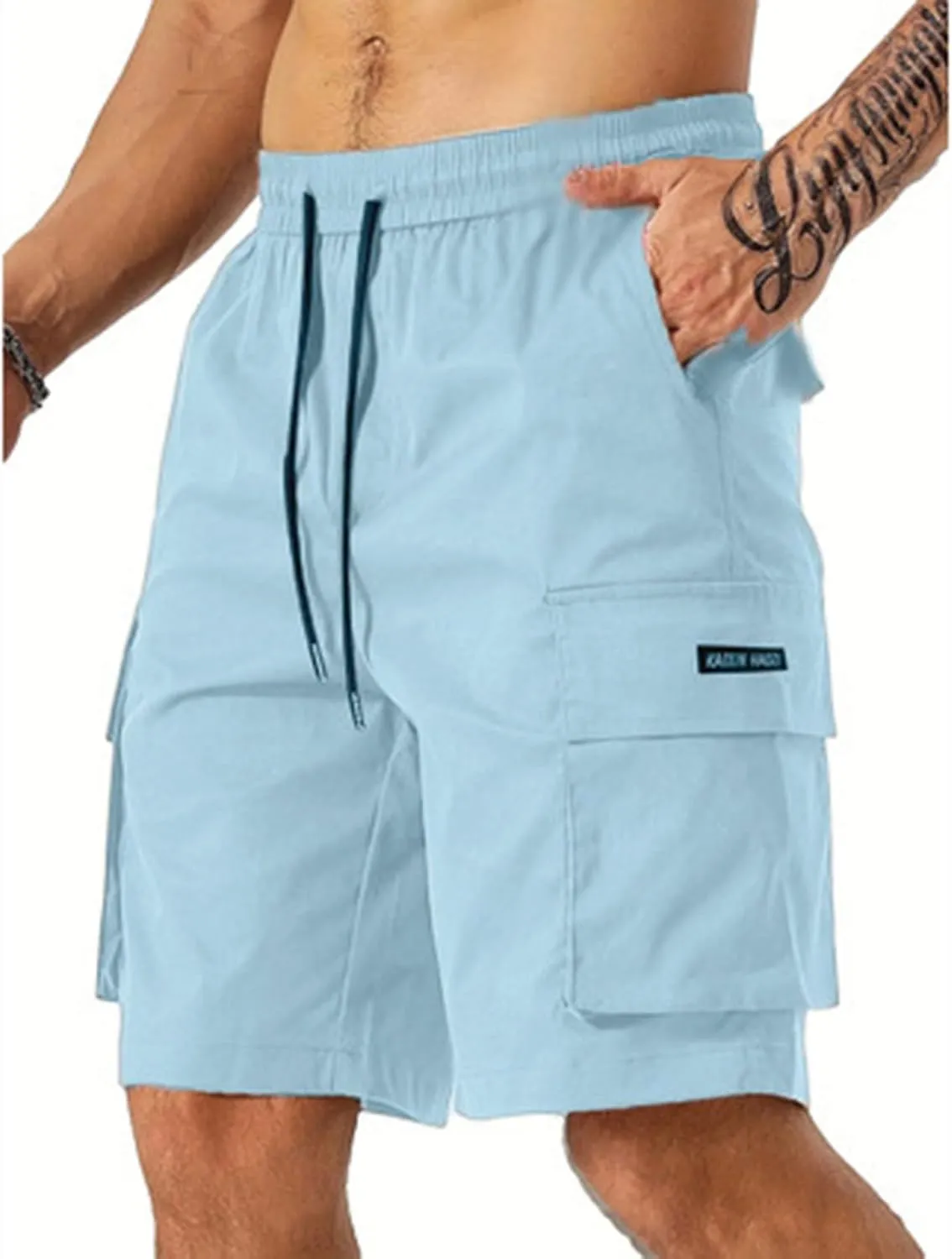 Cargo Shorts for Men Stretch Drawstring Baggy Work Pants Summer Multi Pockets Classic Outdoor Relaxed Hiking Shorts