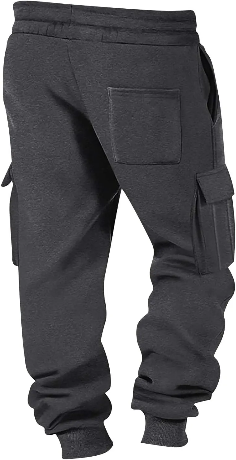 Cargo Sweatpants for Men Drawstring Elastic Waist Fleece Joggers with Pockets Athletic Workout Baggy Sweatpants