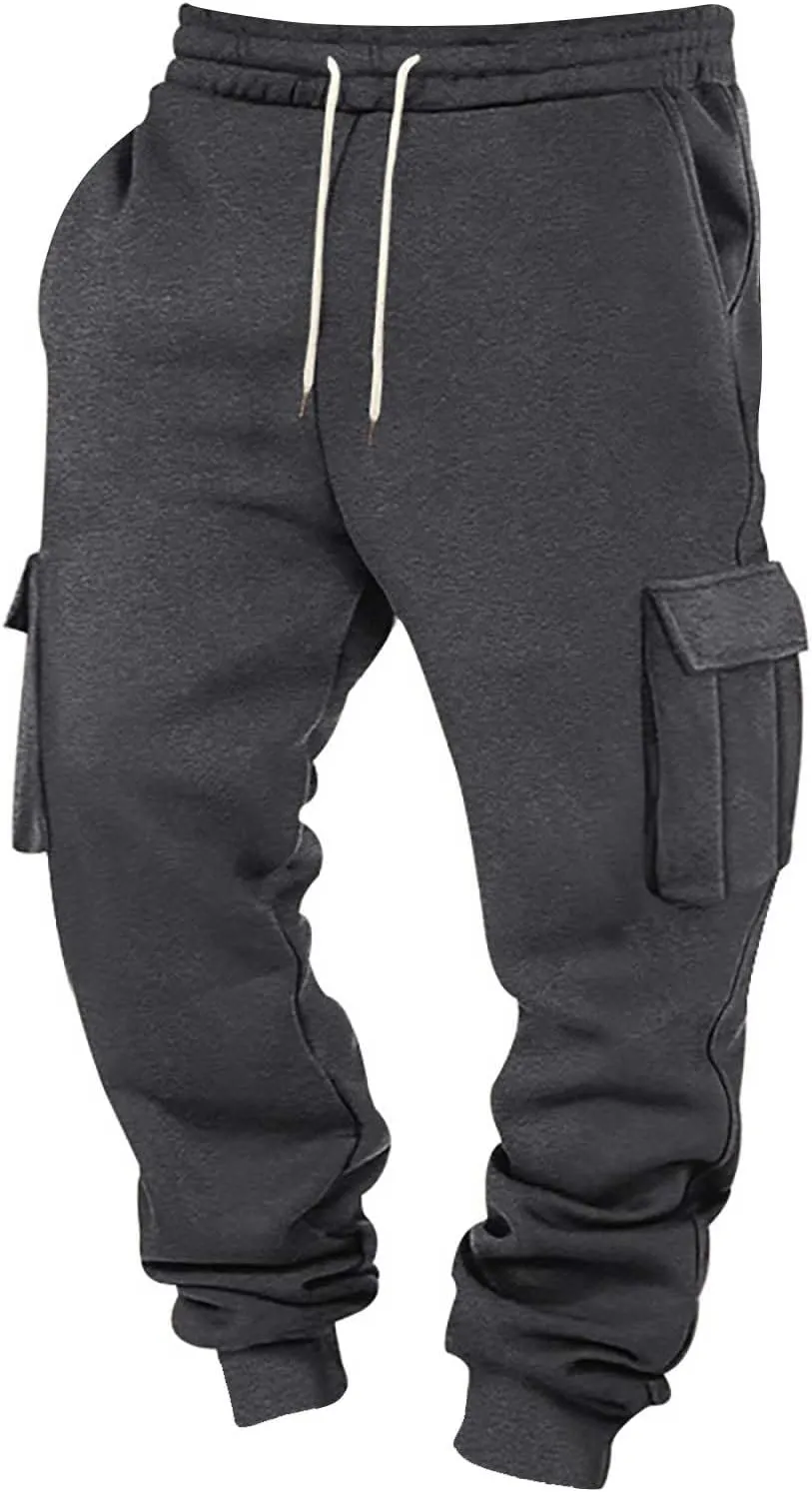 Cargo Sweatpants for Men Drawstring Elastic Waist Fleece Joggers with Pockets Athletic Workout Baggy Sweatpants