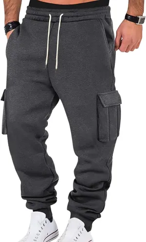 Cargo Sweatpants for Men Drawstring Elastic Waist Fleece Joggers with Pockets Athletic Workout Baggy Sweatpants
