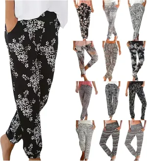 Casual Women's High Waist Printed Pants Loose Easy Trousers Boho Summer Beach Pants with Pockets