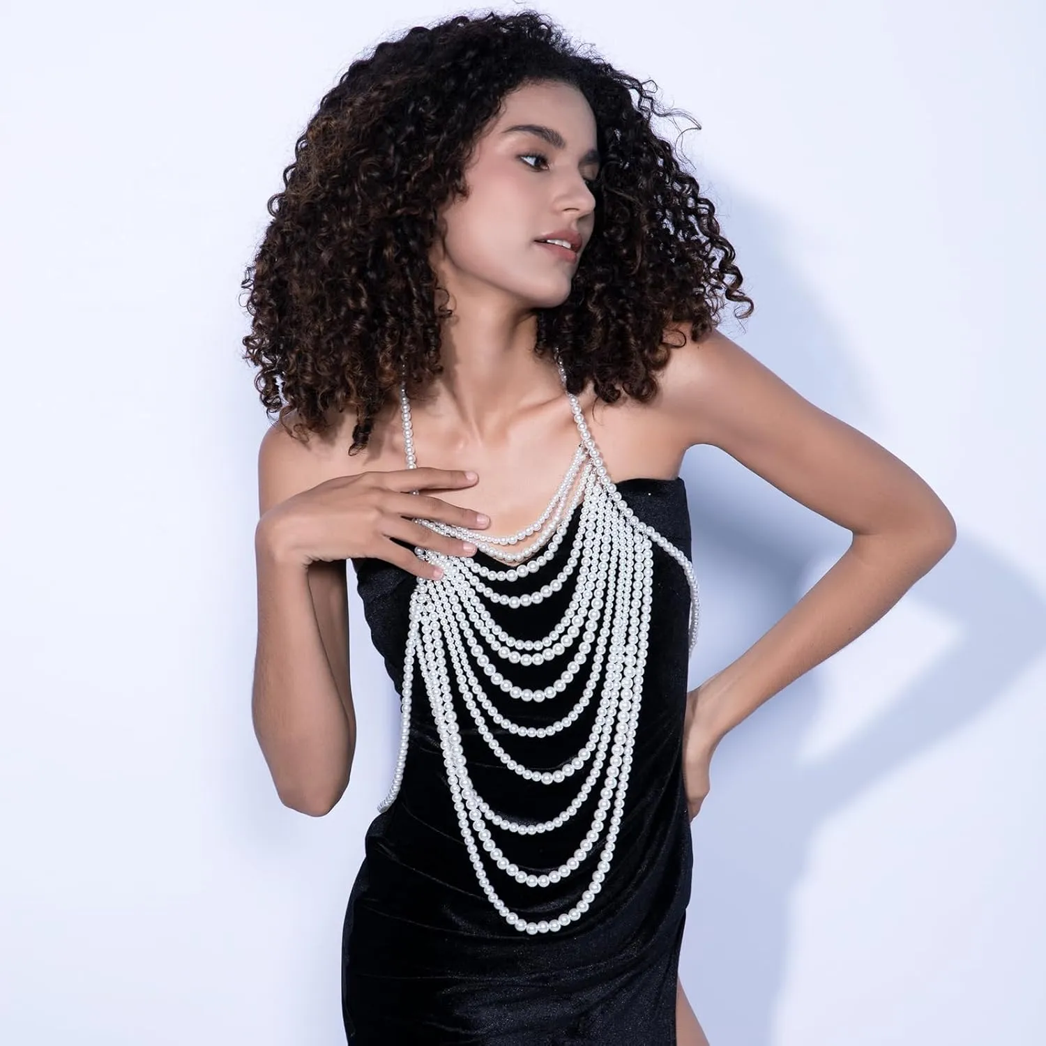 CCbodily Pearl Body Chain Bra - Fashion Shoulder Necklaces Bra Chain Body Jewelry
