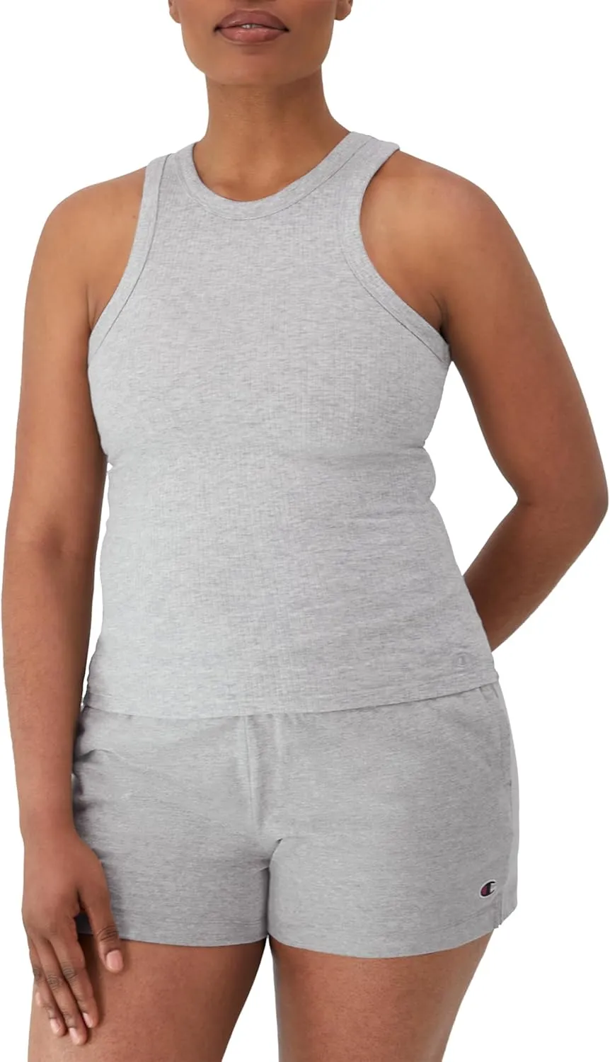 Champion Women's Tank Top, Ribbed High Neck Tank Top, Fitted Sleeveless Top for Women
