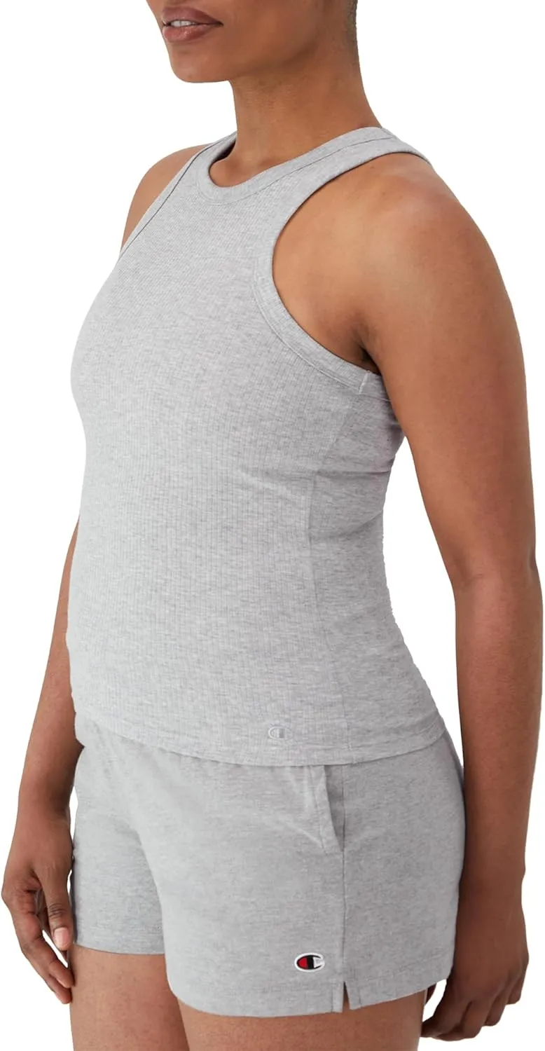 Champion Women's Tank Top, Ribbed High Neck Tank Top, Fitted Sleeveless Top for Women