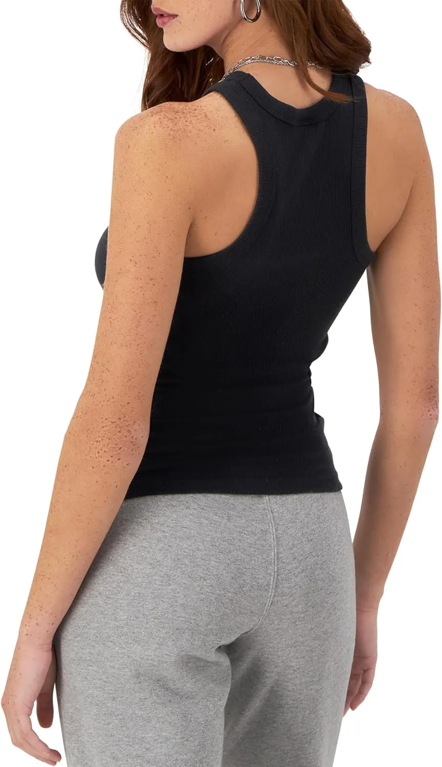 Champion Women's Tank Top, Ribbed High Neck Tank Top, Fitted Sleeveless Top for Women