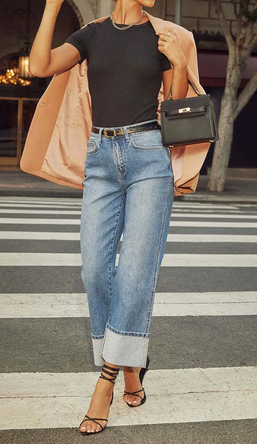 CHARTOU Wide Leg Cropped Jeans for Women High Waist Boyfriends Rolled Up Cuffed Denim Pants