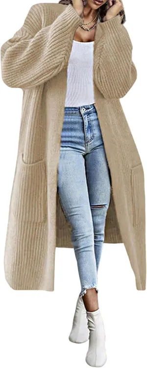 CHARTOU Women Chunky Knitted Cardigan Sweater Long Open Front Knit Cardigan Coat Ribbed Knitwear
