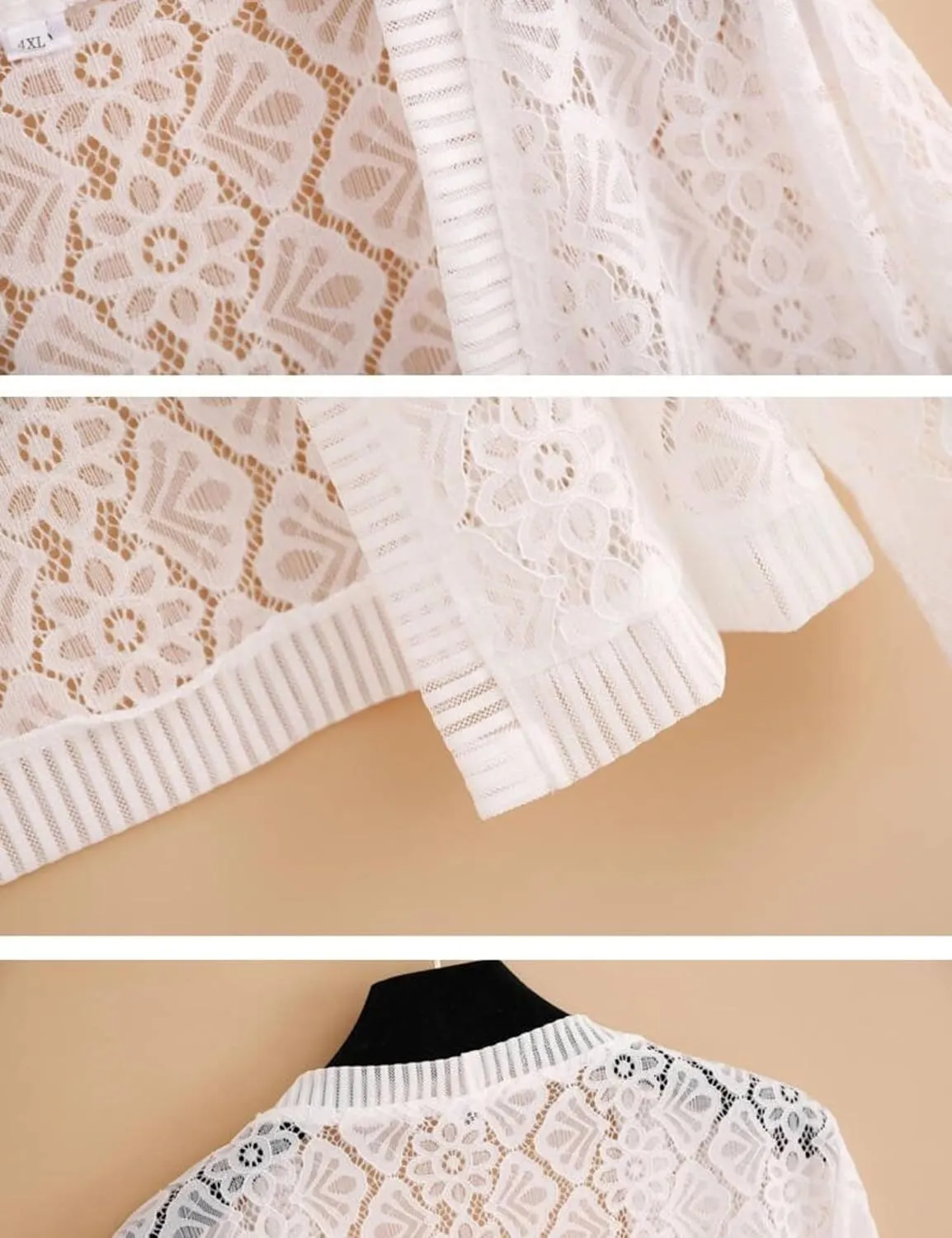 Chevara Womens Casual Summer Lace Cardigan 3/4 Sleeve Floral Crochet Cardigans Shrug Sweaters