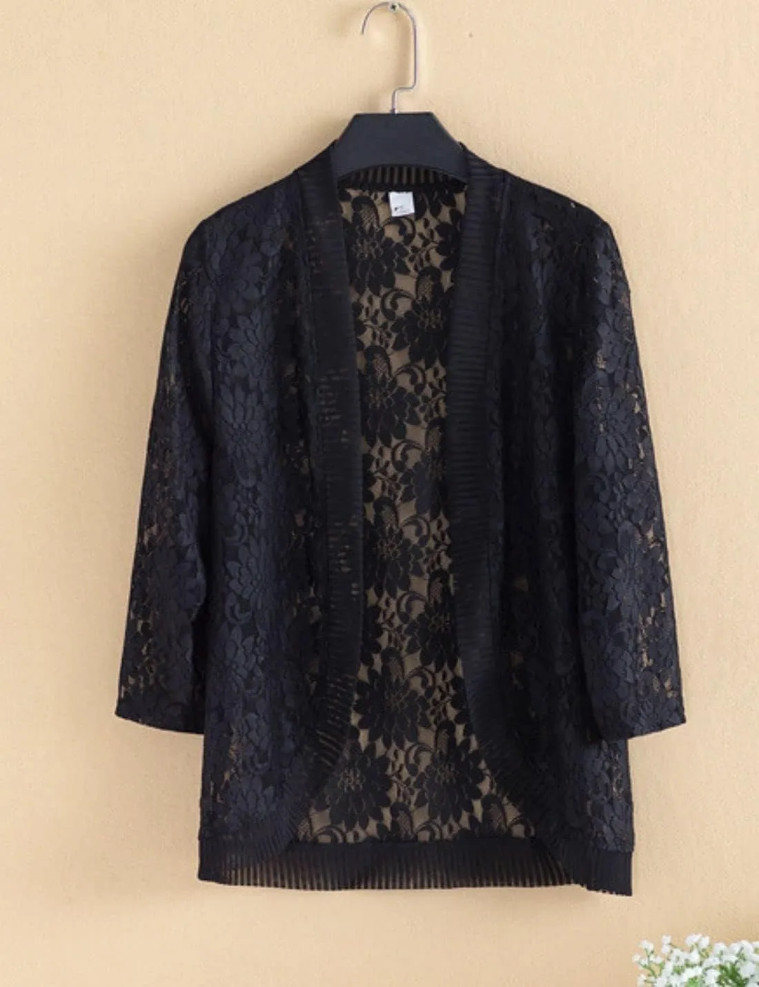 Chevara Womens Casual Summer Lace Cardigan 3/4 Sleeve Floral Crochet Cardigans Shrug Sweaters