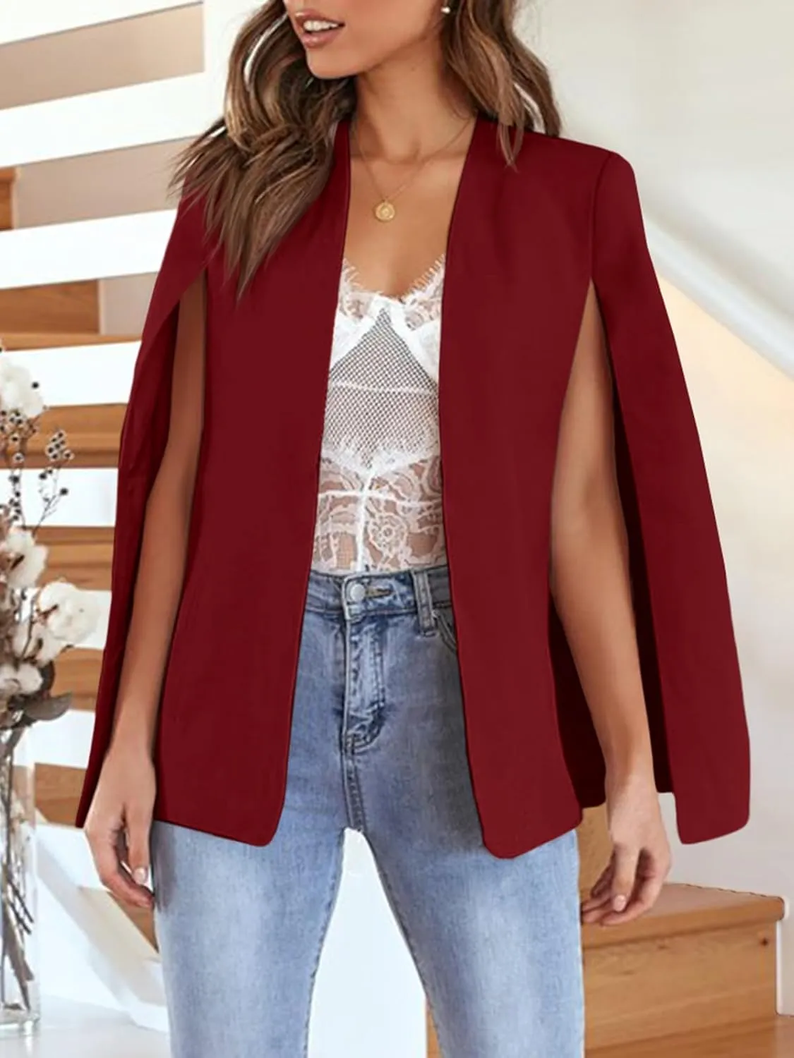 Cicy Bell Women's Casual Cape Blazer Jackets Split Sleeve Open Front Elegant Evening Party Workwear